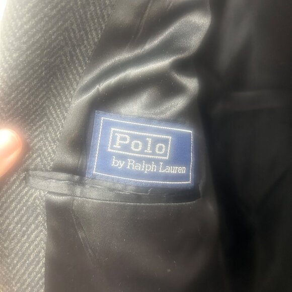 Polo Ralph Lauren Double-Breasted Wool Herringbone Overcoat Black Velvet Collar - Picture 8 of 12